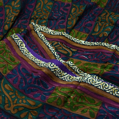 Women Vintage Sari Multi Pure Georgette Silk Woven Printed Sarees Craft Fabric Sewing 5Yd Soft Dress Making Zari Border Crafting Quilting