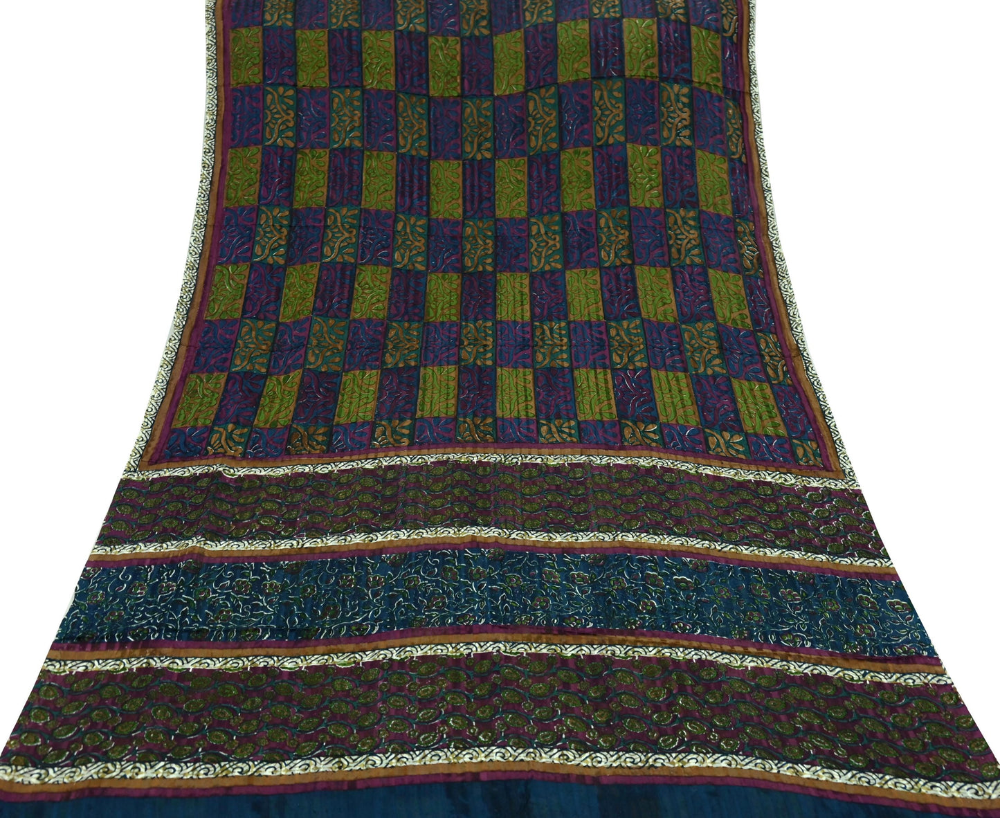 Women Vintage Sari Multi Pure Georgette Silk Woven Printed Sarees Craft Fabric Sewing 5Yd Soft Dress Making Zari Border Crafting Quilting