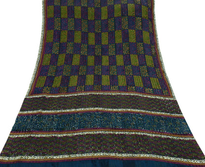Women Vintage Sari Multi Pure Georgette Silk Woven Printed Sarees Craft Fabric Sewing 5Yd Soft Dress Making Zari Border Crafting Quilting