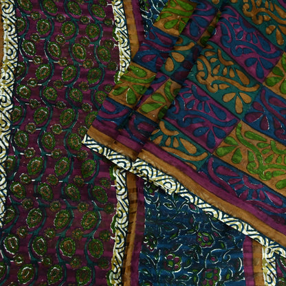 Women Vintage Sari Multi Pure Georgette Silk Woven Printed Sarees Craft Fabric Sewing 5Yd Soft Dress Making Zari Border Crafting Quilting