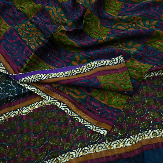Women Vintage Sari Multi Pure Georgette Silk Woven Printed Sarees Craft Fabric Sewing 5Yd Soft Dress Making Zari Border Crafting Quilting