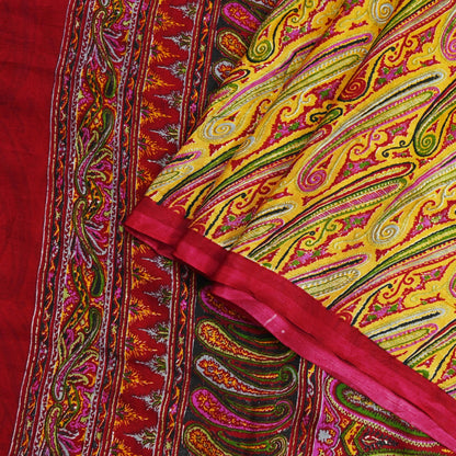 Indian Vintage Sari Red & Yellow Pure Silk Printed Saree Fabric 5yd Sewing Craft Fabric DressMaking Soft