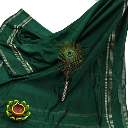 Indian Vintage Sari Green Mysore Silk Woven Sarees Craft Fabric 5Yd Ethnic South silk Dress Making Crafting Upcycle Quilting Zari Border