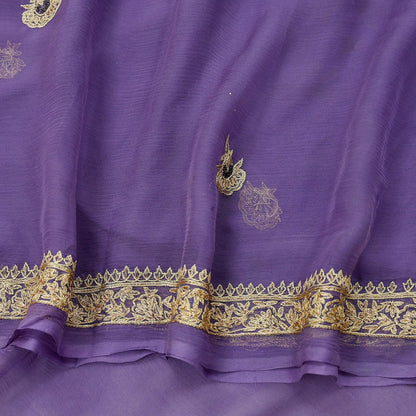 Indian Women Vintage Purple Dupatta Pure Chiffon silk Long Stole Hand Embroidered Hijab Scarves Veil Wrap soft Zari Zardozi