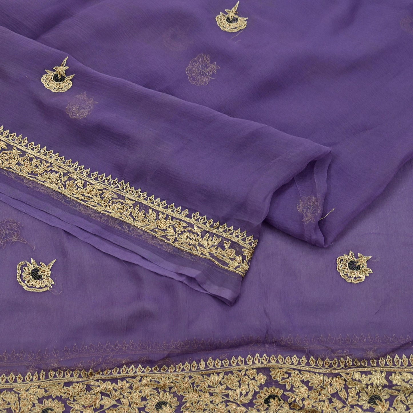 Indian Women Vintage Purple Dupatta Pure Chiffon silk Long Stole Hand Embroidered Hijab Scarves Veil Wrap soft Zari Zardozi