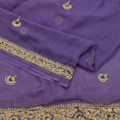 Indian Women Vintage Purple Dupatta Pure Chiffon silk Long Stole Hand Embroidered Hijab Scarves Veil Wrap soft Zari Zardozi