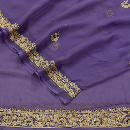 Indian Women Vintage Purple Dupatta Pure Chiffon silk Long Stole Hand Embroidered Hijab Scarves Veil Wrap soft Zari Zardozi