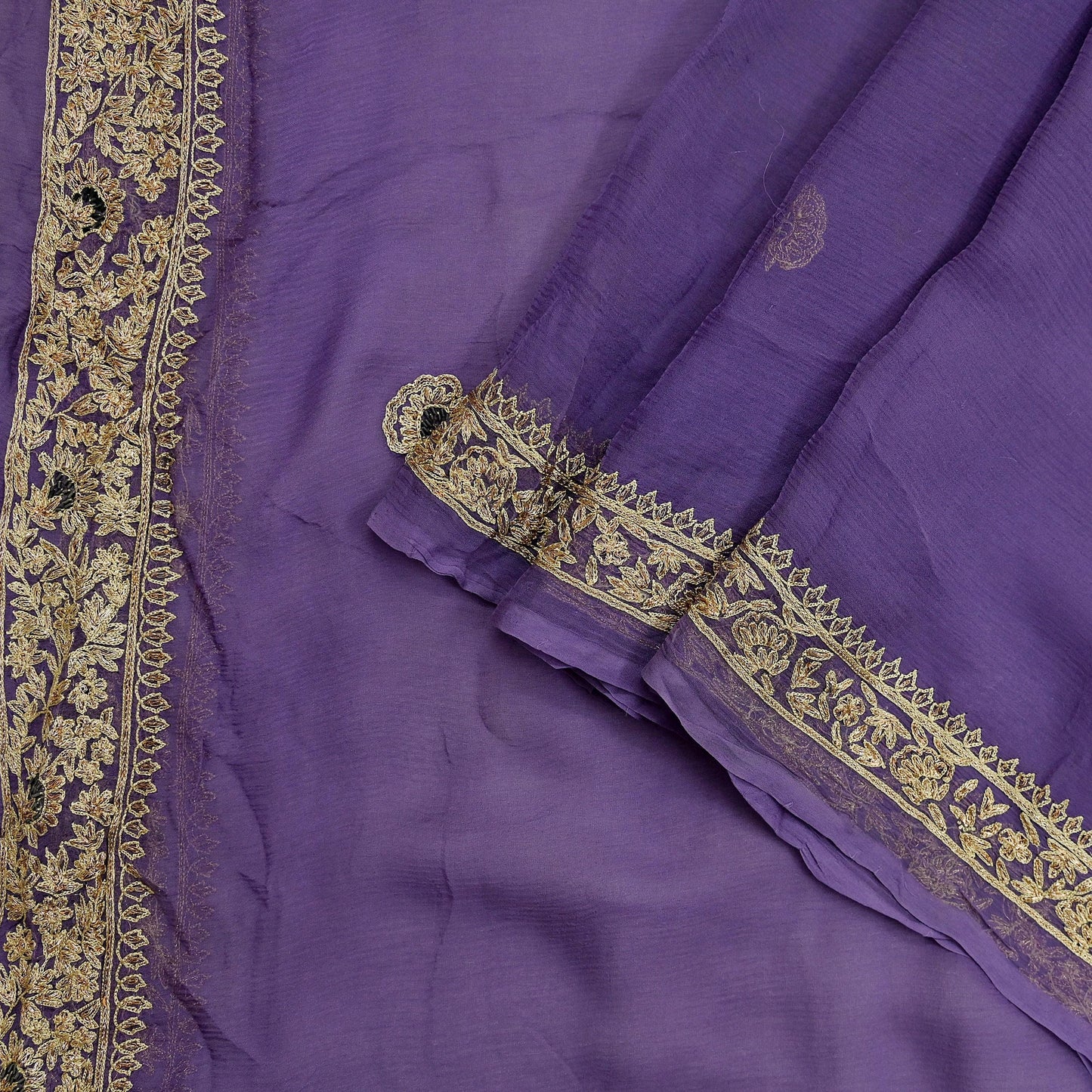 Indian Women Vintage Purple Dupatta Pure Chiffon silk Long Stole Hand Embroidered Hijab Scarves Veil Wrap soft Zari Zardozi