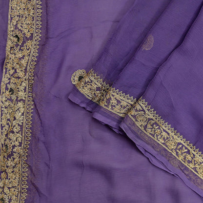 Indian Women Vintage Purple Dupatta Pure Chiffon silk Long Stole Hand Embroidered Hijab Scarves Veil Wrap soft Zari Zardozi