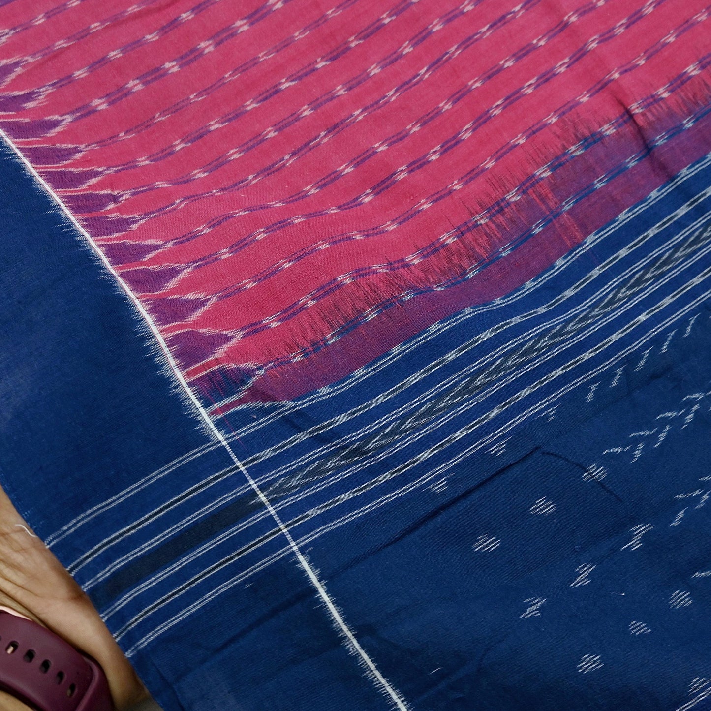 Indian Vintage Dupatta Blue & Pink Long Stole Hand woven Sambalpuri Ikat Hijab Pure Cotton Scarves Veil