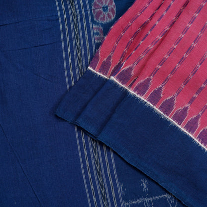 Indian Vintage Dupatta Blue & Pink Long Stole Hand woven Sambalpuri Ikat Hijab Pure Cotton Scarves Veil