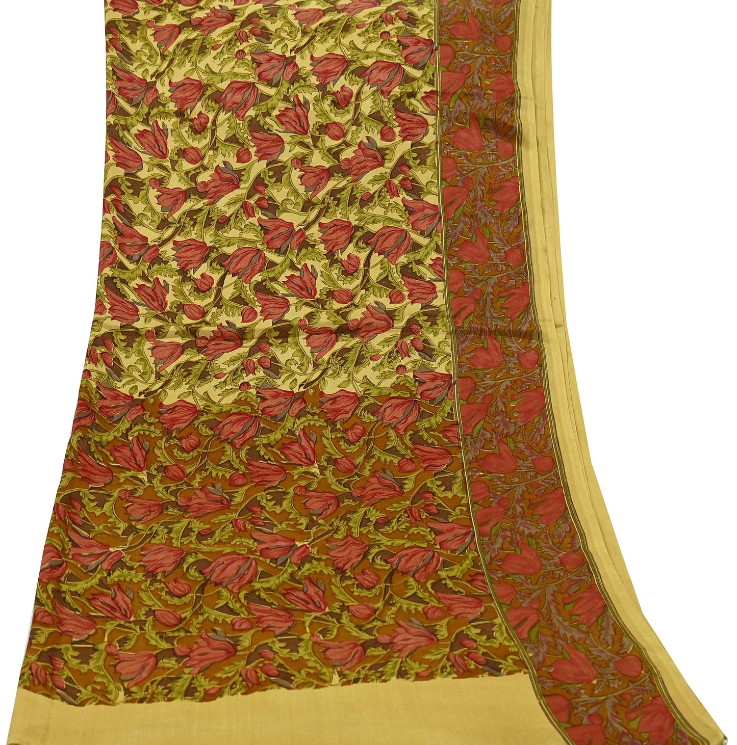 Indian Vintage Beige Dupatta Long Stole Pure Silk Digital Printed Scarves Veil Hijab Wrap Scarf Boho
