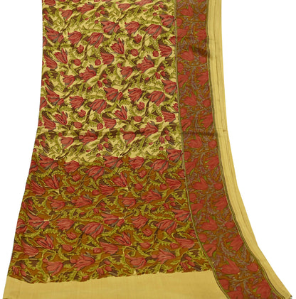 Indian Vintage Beige Dupatta Long Stole Pure Silk Digital Printed Scarves Veil Hijab Wrap Scarf Boho