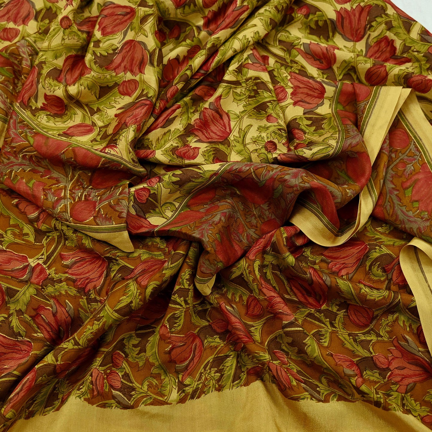 Indian Vintage Beige Dupatta Long Stole Pure Silk Digital Printed Scarves Veil Hijab Wrap Scarf Boho