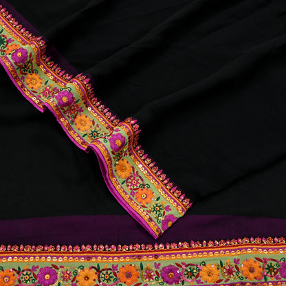 Indian Vintage Dupatta Black Pure Georgette silk Long Stole Embroidered Scarves Veil Wrap Sequins Boho