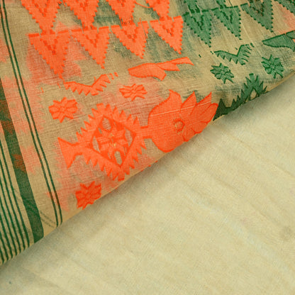 Indian Vintage Sarees Beige Pure Cotton Hand Woven Jamdani Sari 5yd Ethnic Floral Craft Fabric Dress making Upcycle Crafting Quilting