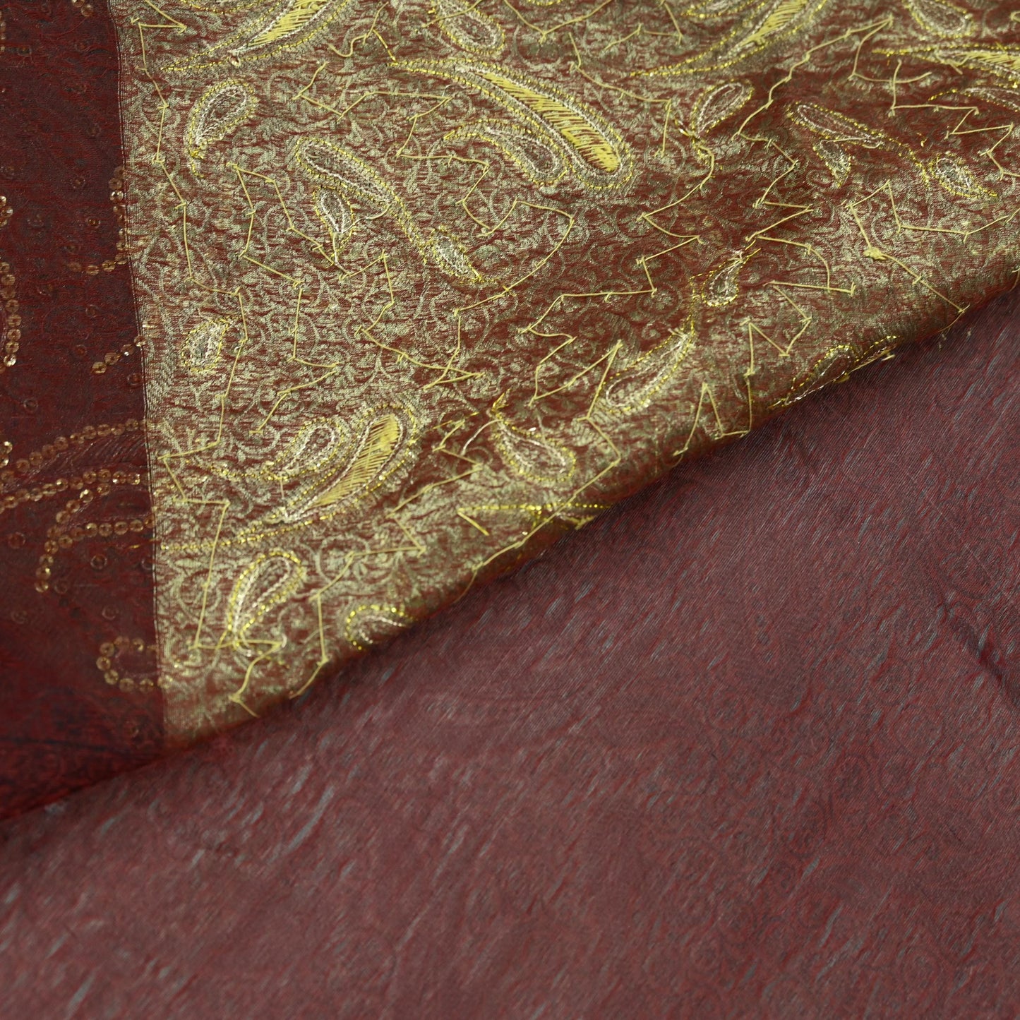 Indian Vintage Sari Black & maroon Hand Embroidered Saree Pure Organza Silk Craft Fabric 5Yd Ethnic Dress Making Crafting Quilting Zardozi