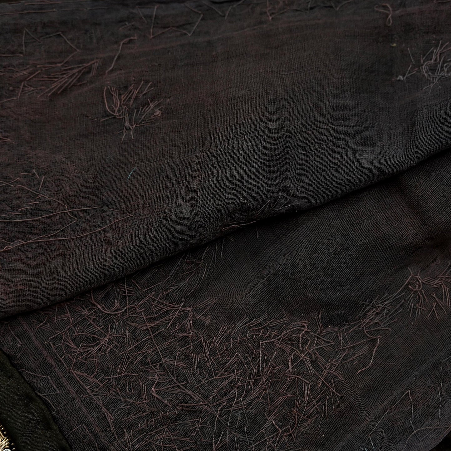 Indian Vintage Heavy Wedding Black & Brown Dupatta Pure Satin Silk Long Stole Hand Embroidered Scarves Golden Zardozi Veil