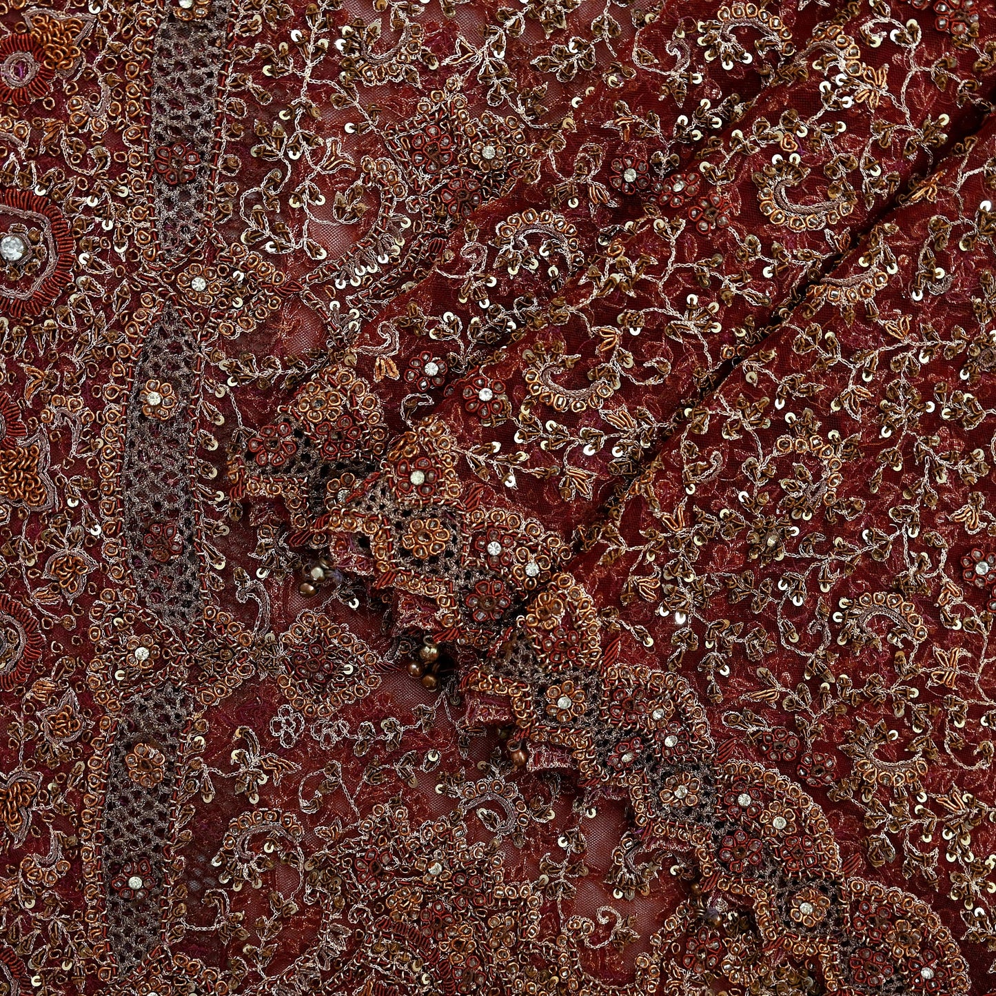 Indian Vintage Heavy Wedding Maroon Dupatta Net Mesh Long Stole Hand Embroidered Scarves Golden Zardozi Zari Sequins Dridal Veil Hijab