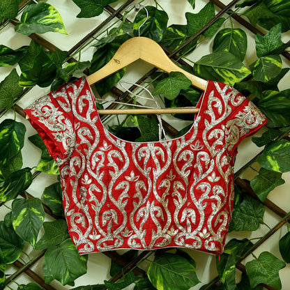 Indian Pre-owned Heavy Red Hand Embroidered By Designer Sabyasachi Padded Blouse/Top/Crop M Size Party wear Bollywood