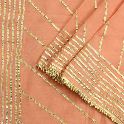 Indian Vintage Dupatta Peach Pure Cotton Long Stole Gota Patti Work Scarves Veil Soft
