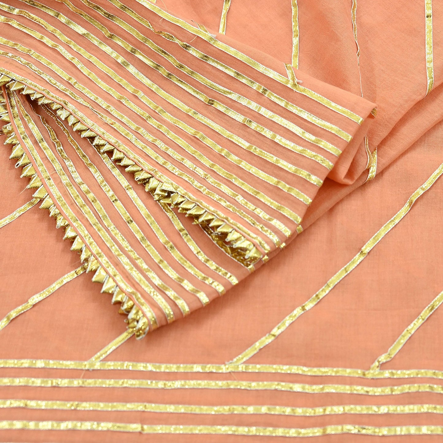 Indian Vintage Dupatta Peach Pure Cotton Long Stole Gota Patti Work Scarves Veil Soft