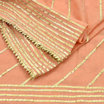 Indian Vintage Dupatta Peach Pure Cotton Long Stole Gota Patti Work Scarves Veil Soft