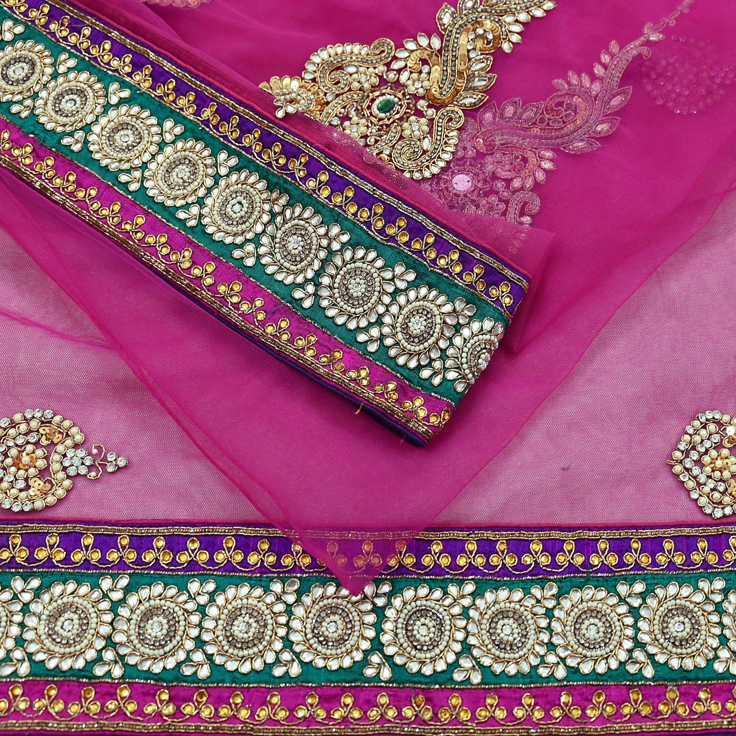 Indian Vintage Heavy Sari Purple Net/Mesh Embroidered Sarees Fabric 6Yd Sewing Soft Green Sequins Floral Zari Bridal/wedding Saris