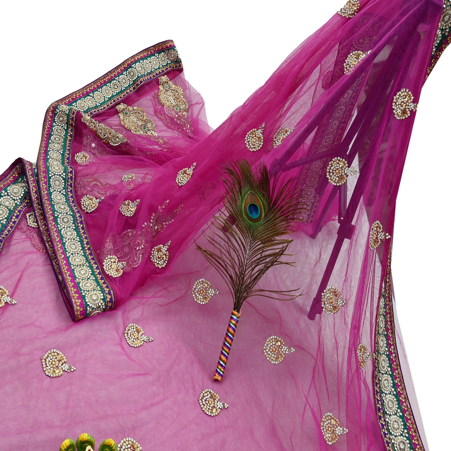 Indian Vintage Heavy Sari Purple Net/Mesh Embroidered Sarees Fabric 6Yd Sewing Soft Green Sequins Floral Zari Bridal/wedding Saris