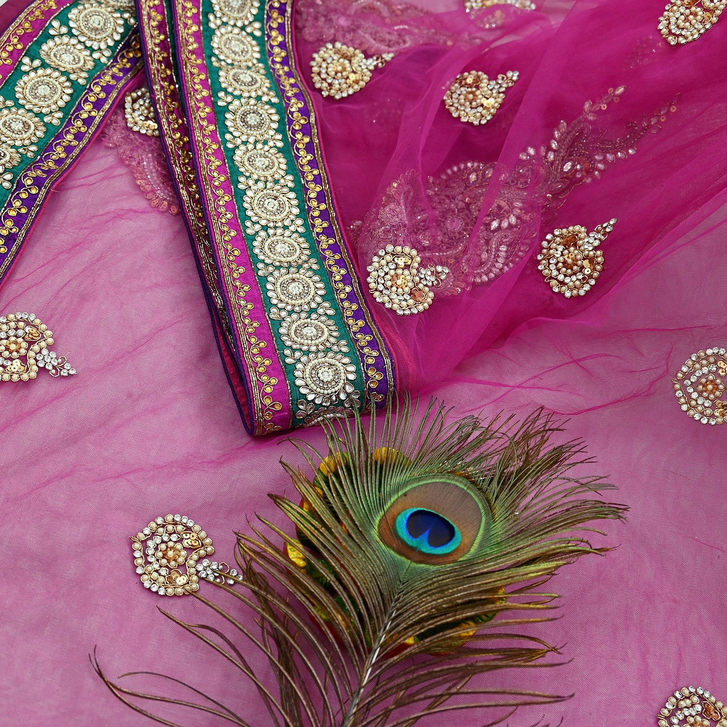 Indian Vintage Heavy Sari Purple Net/Mesh Embroidered Sarees Fabric 6Yd Sewing Soft Green Sequins Floral Zari Bridal/wedding Saris