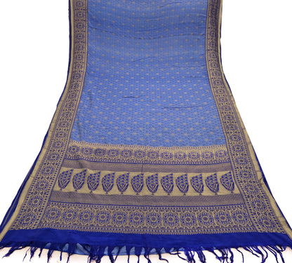 Indian Vintage Heavy Blue Saree Pure Silk Hand Woven Sari Craft Fabric 5Yd Sewing Soft Ethnic Zari Dress Making Wedding Sari