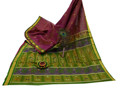 Indian Vintage Heavy Green & Pink Kanjivaram Saree 100% Pure Silk Sari Zari 5Yd Floral Crafting Dress making Crafting Bollywood sari