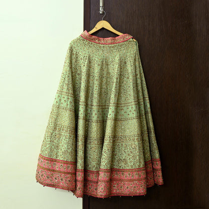Indian Pre-owned Pink & Green Heavy Wedding Pure chhanderi Silk Hand Embroidered Lehenga/Skirt Designer By Abu Jani Zardozi Bridal Wear