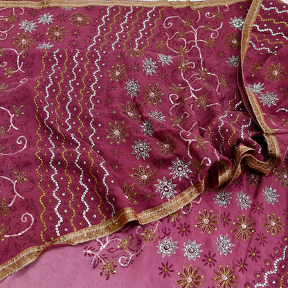 Indian Vintage Sari Pink Pure Georgette Silk Hand Embroidered Sarees Craft Fabric 6Yd Sewing Soft Ethnic Zardozi/Dabka,Zari Wedding Sarees
