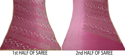 Indian Vintage Sari Pink Pure Georgette Silk Hand Embroidered Sarees Craft Fabric 6Yd Sewing Soft Ethnic Zardozi/Dabka,Zari Wedding Sarees