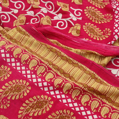 Indian Vintage Sari Pink Printed Pure Cotton Sarees 5Yd Craft Fabric Sewing Sarong Wrap Boho Upcycle quilting Dress making Crafting