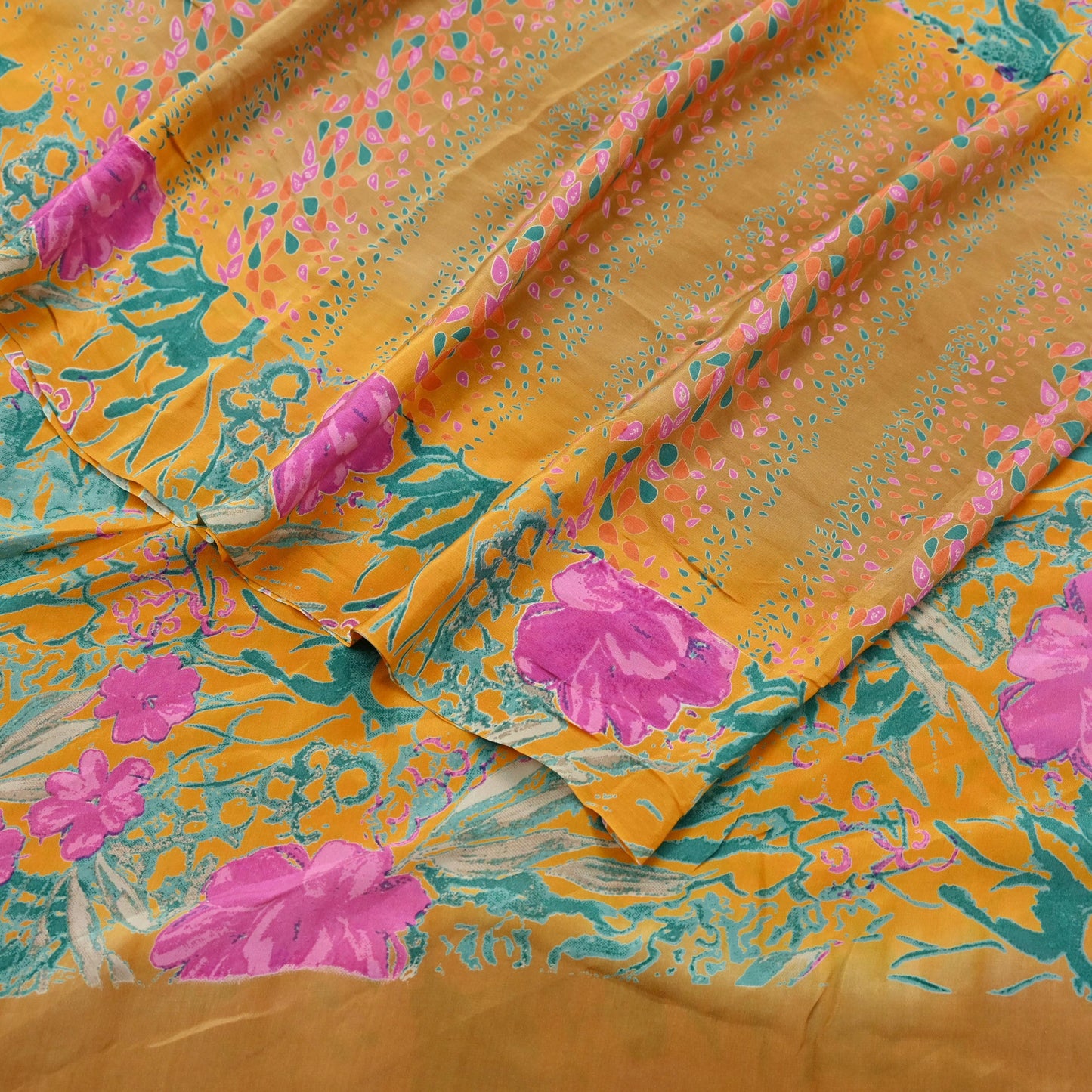 Indian Vintage Sari Beige Pure Crepe Silk Printed Sarees 5yd Sewing Floral Soft Craft Fabric Wrap Dress making Crafting Quilting Used