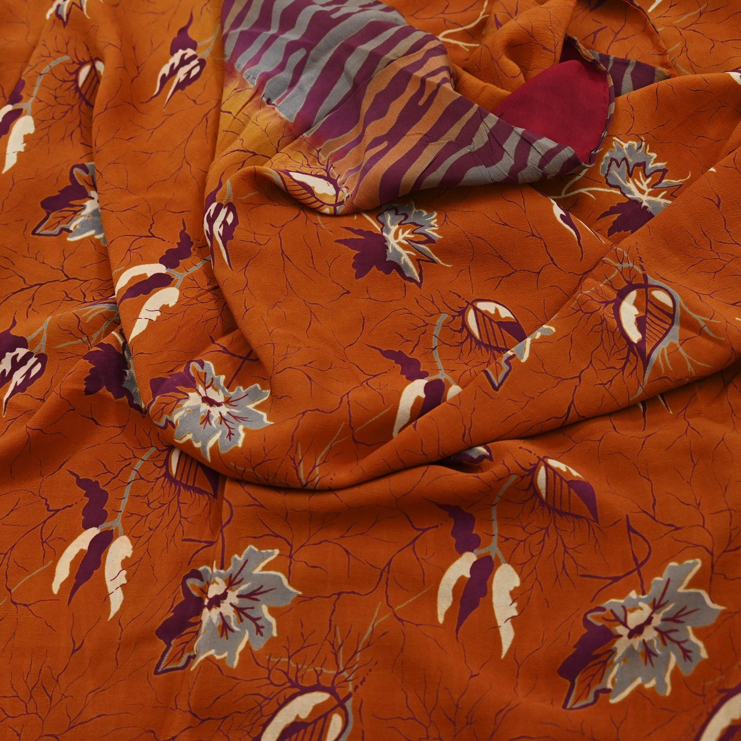 Indian Vintage Saree Pure Crepe Silk Block Printed Sari 5yd Sewing Floral Soft Craft Fabric Wrap Fashion Dress making Crafting