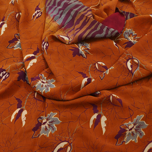 Indian Vintage Saree Pure Crepe Silk Block Printed Sari 5yd Sewing Floral Soft Craft Fabric Wrap Fashion Dress making Crafting