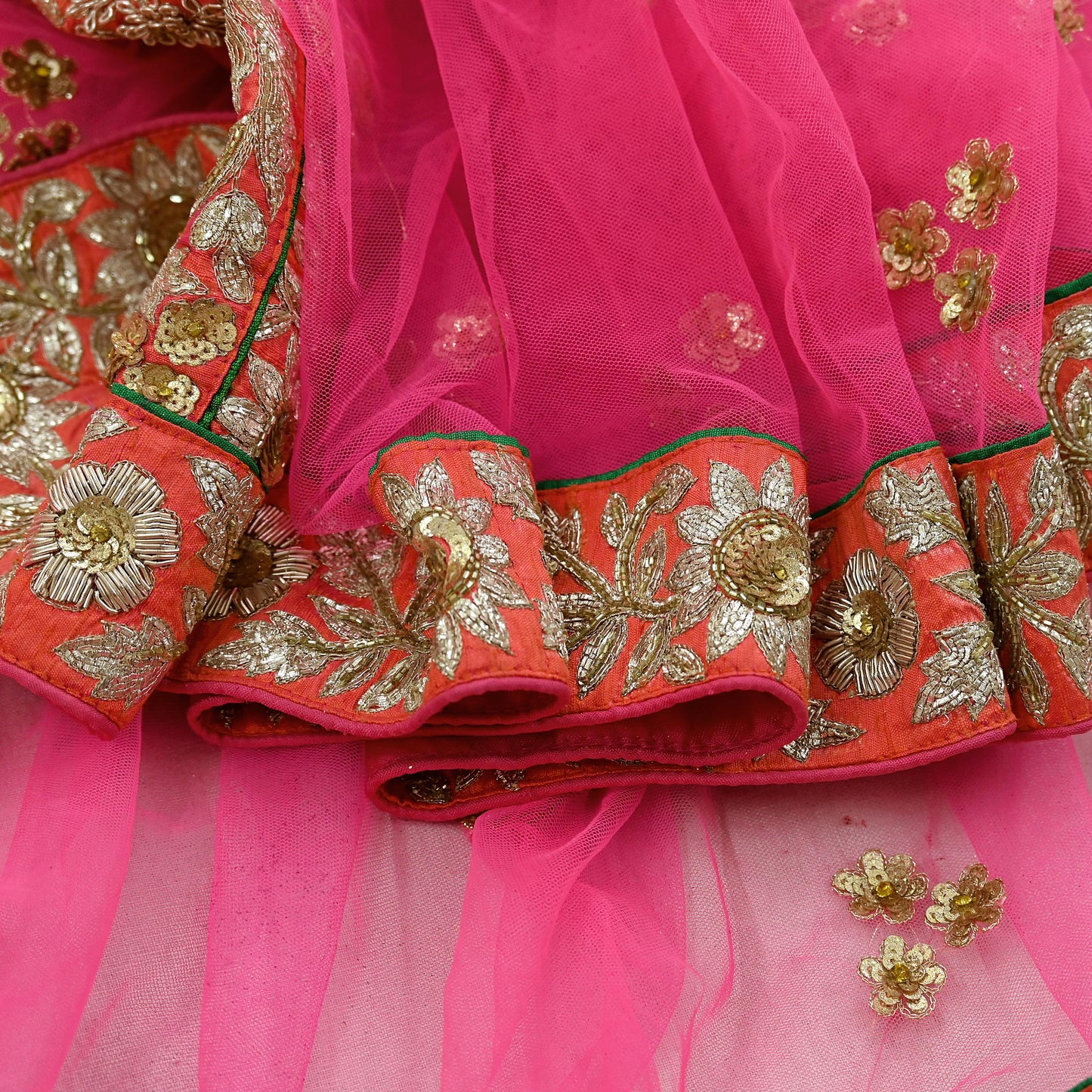 Indian Pre-owned Heavy Wedding Dupatta Pink Net Long Stole Hand Embroidered By Designer Sabyasachi Scarves Zardozi Bridal Veil