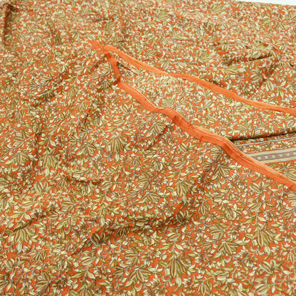 Indian Vintage Sari Orange 100% Pure Silk Printed Saree Craft Fabric 5yd Sewing Dress Making Soft Wrap Paisley Quilting Crafting Upcycle