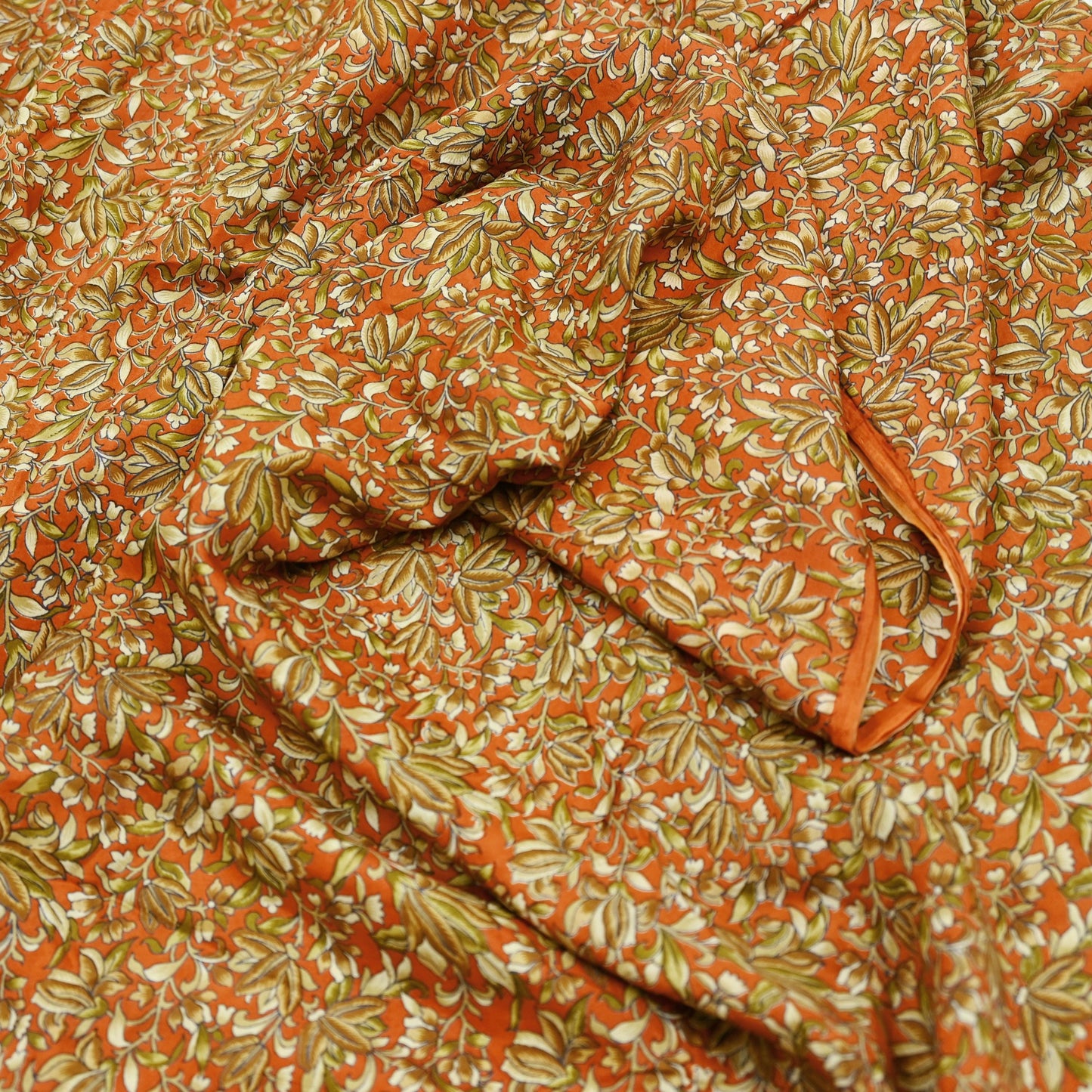 Indian Vintage Sari Orange 100% Pure Silk Printed Saree Craft Fabric 5yd Sewing Dress Making Soft Wrap Paisley Quilting Crafting Upcycle