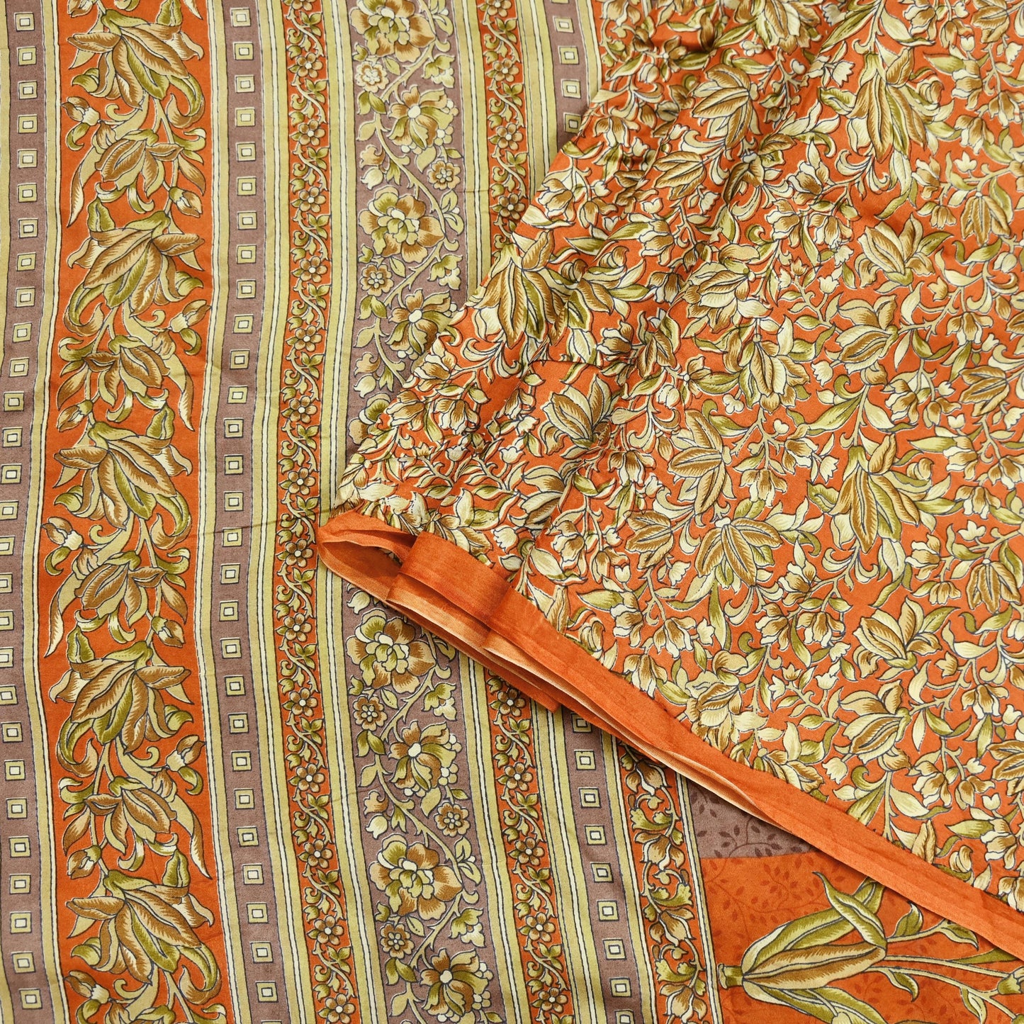 Indian Vintage Sari Orange 100% Pure Silk Printed Saree Craft Fabric 5yd Sewing Dress Making Soft Wrap Paisley Quilting Crafting Upcycle
