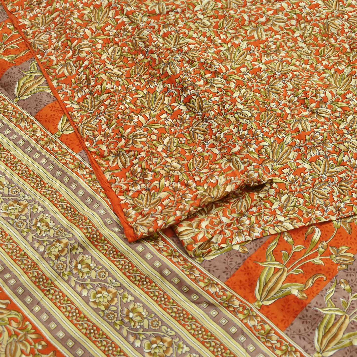 Indian Vintage Sari Orange 100% Pure Silk Printed Saree Craft Fabric 5yd Sewing Dress Making Soft Wrap Paisley Quilting Crafting Upcycle