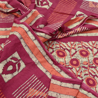 Indian Vintage Sari Pink & Beige Block Printed Pure Cotton Sarees 6Yd Craft Fabric Sewing Sarong Wrap Boho Upcycle quilting Dress making