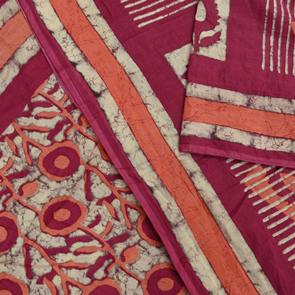 Indian Vintage Sari Pink & Beige Block Printed Pure Cotton Sarees 6Yd Craft Fabric Sewing Sarong Wrap Boho Upcycle quilting Dress making