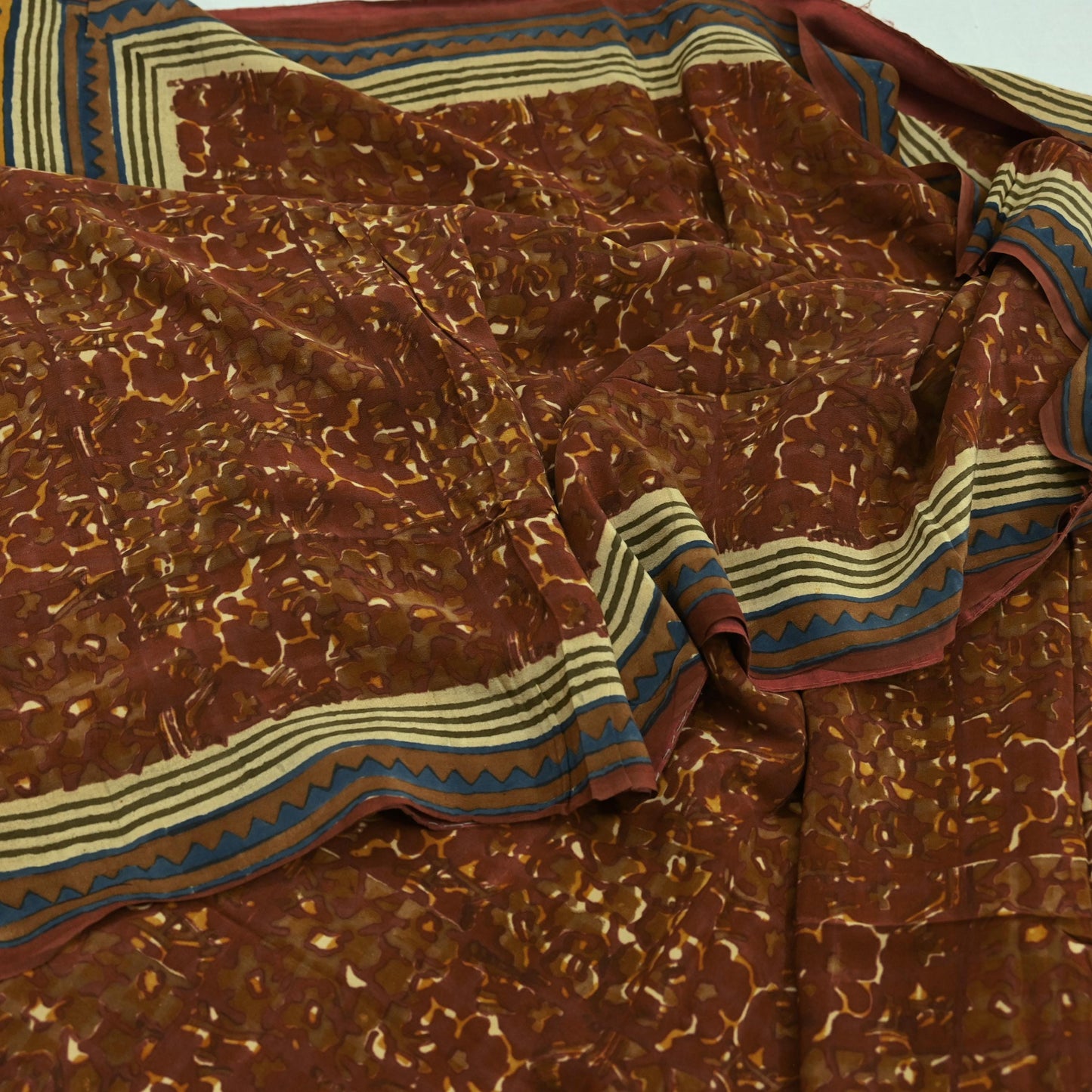 Indian Vintage Brown Saree Pure Crepe Silk Printed Sari 5yd Sewing Floral Soft Craft Fabric Wrap Dress Making Crafting Quilting