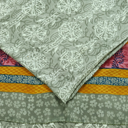 Indian Vintage Sari Gray Pure Crepe Silk Printed Sarees 5yd Sewing Soft Craft Fabric Wrap Upcycle Quilting Crafting Dress making