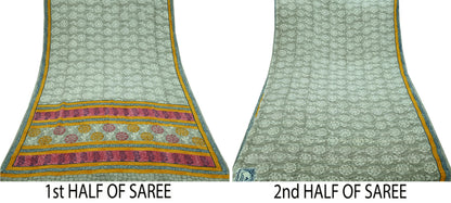 Indian Vintage Sari Gray Pure Crepe Silk Printed Sarees 5yd Sewing Soft Craft Fabric Wrap Upcycle Quilting Crafting Dress making