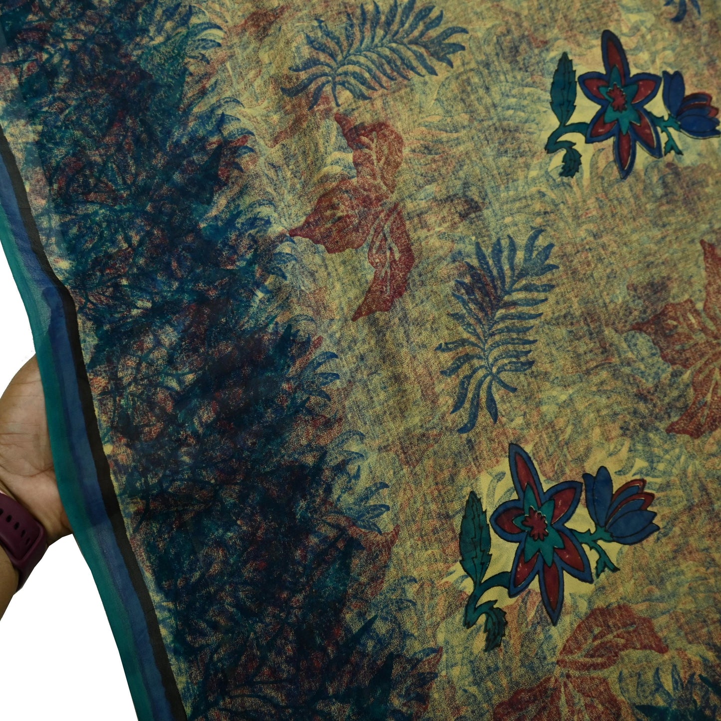 Women Vintage Sari Green Pure Georgette Silk Printed Saree Craft Fabric Sewing 5Yd Soft Light Dress Making Abstract Crafting Quilting